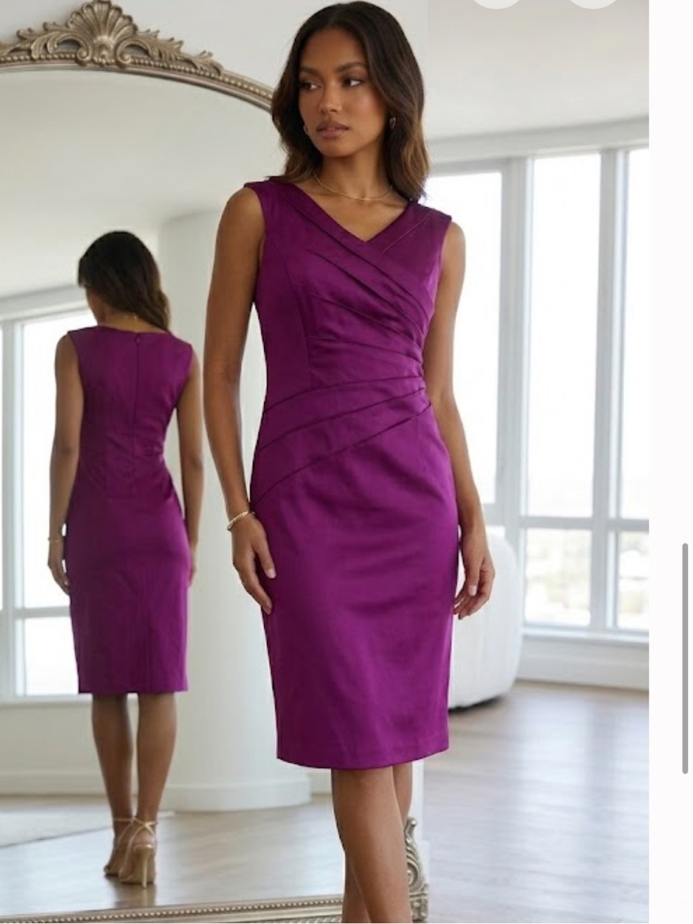 JAX Purple Satin Asymmetrical Pleated Sheath Dress Cocktail Formal Size 14